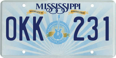MS license plate OKK231