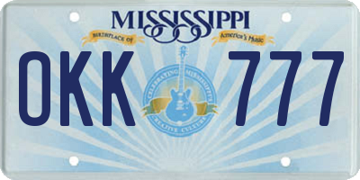 MS license plate OKK777