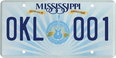 MS license plate OKL001