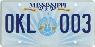 MS license plate OKL003