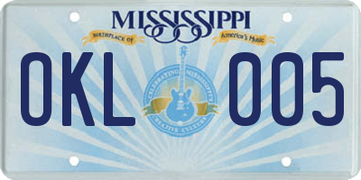 MS license plate OKL005