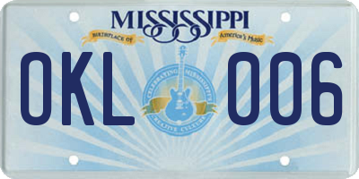 MS license plate OKL006