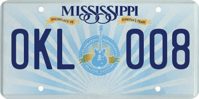 MS license plate OKL008
