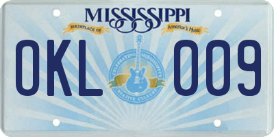 MS license plate OKL009