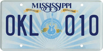 MS license plate OKL010