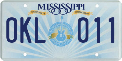 MS license plate OKL011