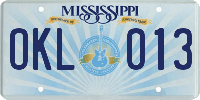 MS license plate OKL013