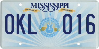 MS license plate OKL016