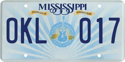 MS license plate OKL017
