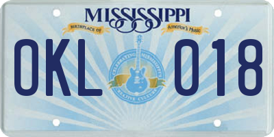MS license plate OKL018