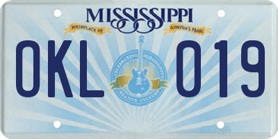MS license plate OKL019