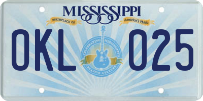 MS license plate OKL025