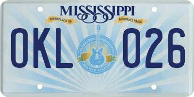 MS license plate OKL026