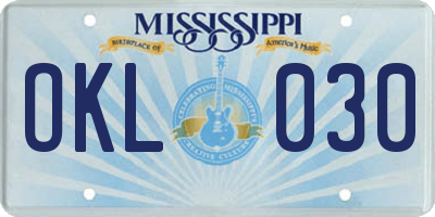 MS license plate OKL030