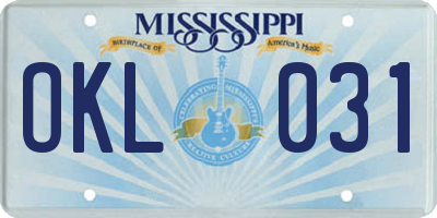 MS license plate OKL031