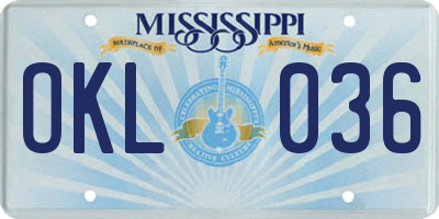 MS license plate OKL036