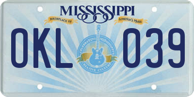MS license plate OKL039