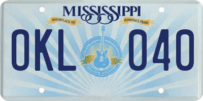 MS license plate OKL040