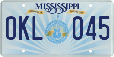 MS license plate OKL045