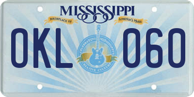MS license plate OKL060