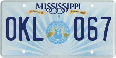MS license plate OKL067