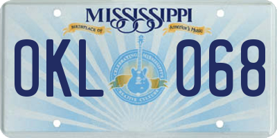 MS license plate OKL068