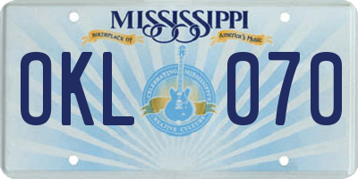 MS license plate OKL070