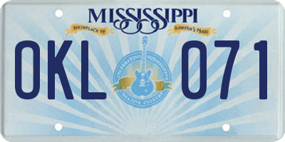 MS license plate OKL071