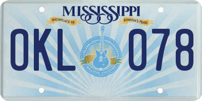 MS license plate OKL078