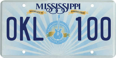 MS license plate OKL100