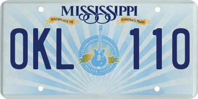 MS license plate OKL110