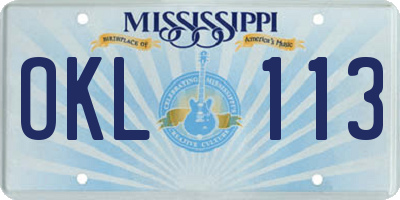 MS license plate OKL113
