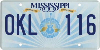 MS license plate OKL116