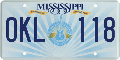MS license plate OKL118