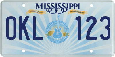 MS license plate OKL123