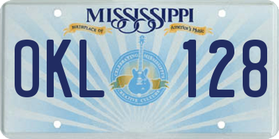 MS license plate OKL128