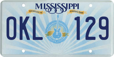 MS license plate OKL129