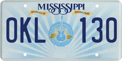 MS license plate OKL130
