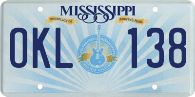 MS license plate OKL138
