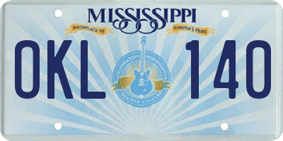 MS license plate OKL140
