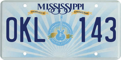 MS license plate OKL143