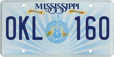 MS license plate OKL160