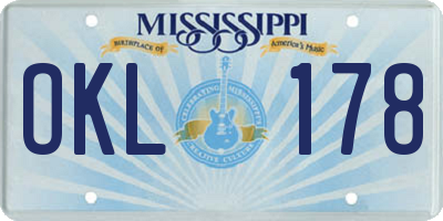 MS license plate OKL178