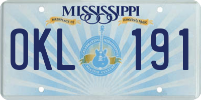 MS license plate OKL191