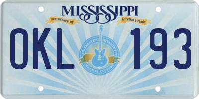 MS license plate OKL193