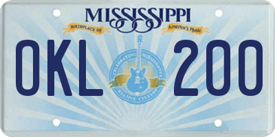 MS license plate OKL200