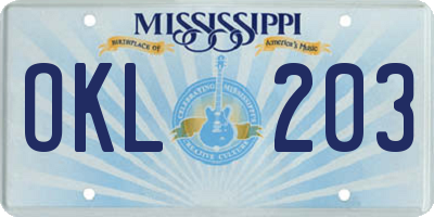 MS license plate OKL203