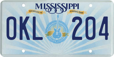 MS license plate OKL204