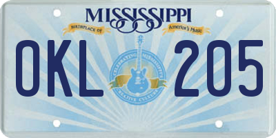 MS license plate OKL205