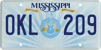 MS license plate OKL209